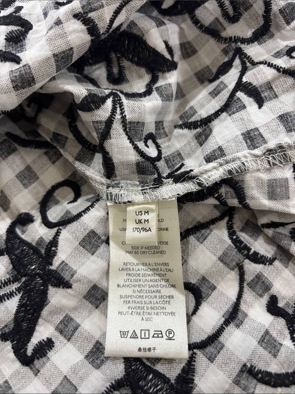 Pilcro Black & White Gingham Shirt with Black Floral Embroidery Size Medium - Picture 5 of 6